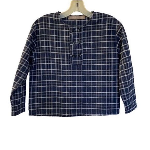 One child boys, plaid, double button, front shirt, boutique brand, size sm - Picture 2 of 4